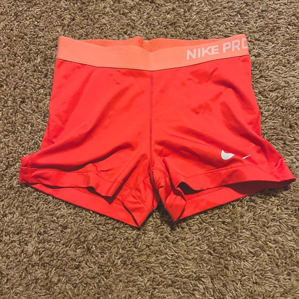 Nike Pro Red and Peach orange shorts biking running high mid waist yoga
